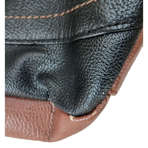 Stone and Co Shoulder Bag Black Brown Outside Zipper Pocket Faux Leather - Picture 9 of 10